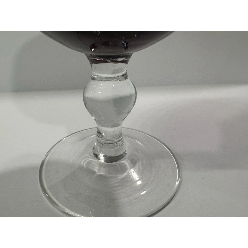 VTG Ruby Flash Glass Wine Water Goblet Clear Ball Stem Grandmillennial Chic